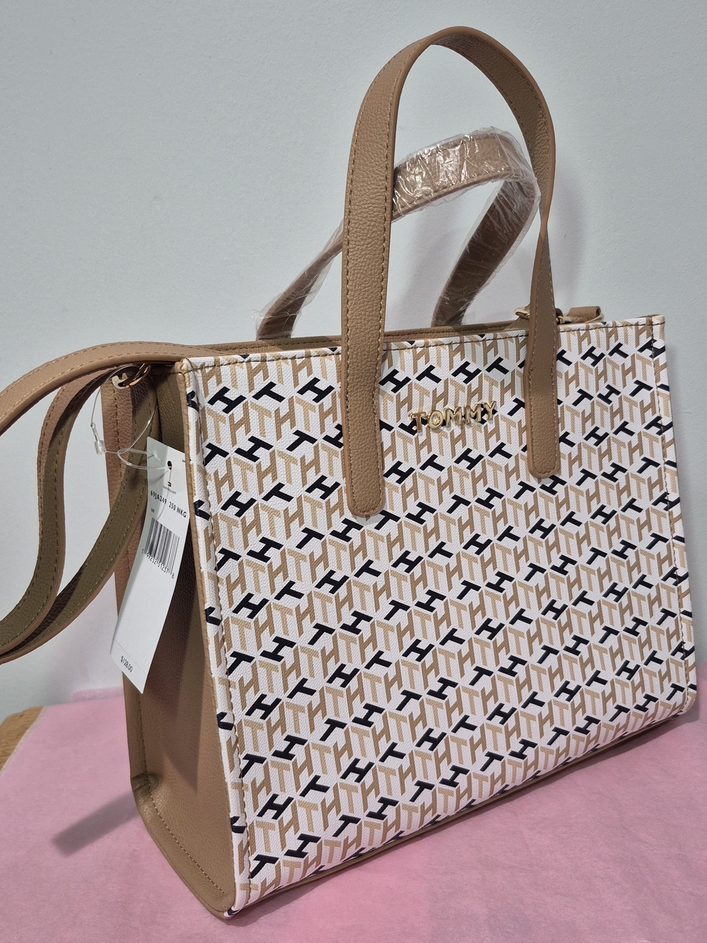 Tommy Hilfiger Tan & White Monogram Tote